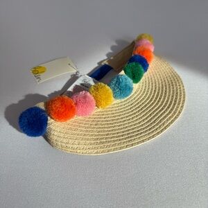 NWT Mini Boden Kids Woven Pom Pom Visor - One Size - Colorful Summer Accessory